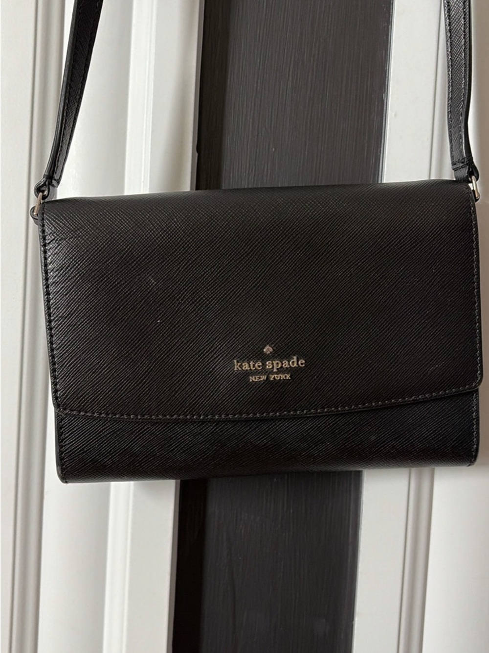 kate spade Black Saffiano Leather Crossbody with Gold Logo